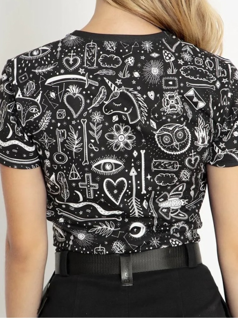 BlackMilk Black & White Creepy Cute Tie Front Tee - Picture 2 of 5